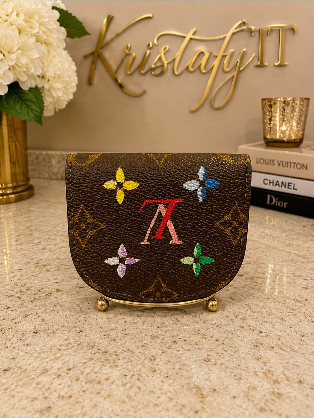 Louis Vuitton Rainbow Collection  coin case wallet Hand Painted One of a Kind - Picture 2 of 4